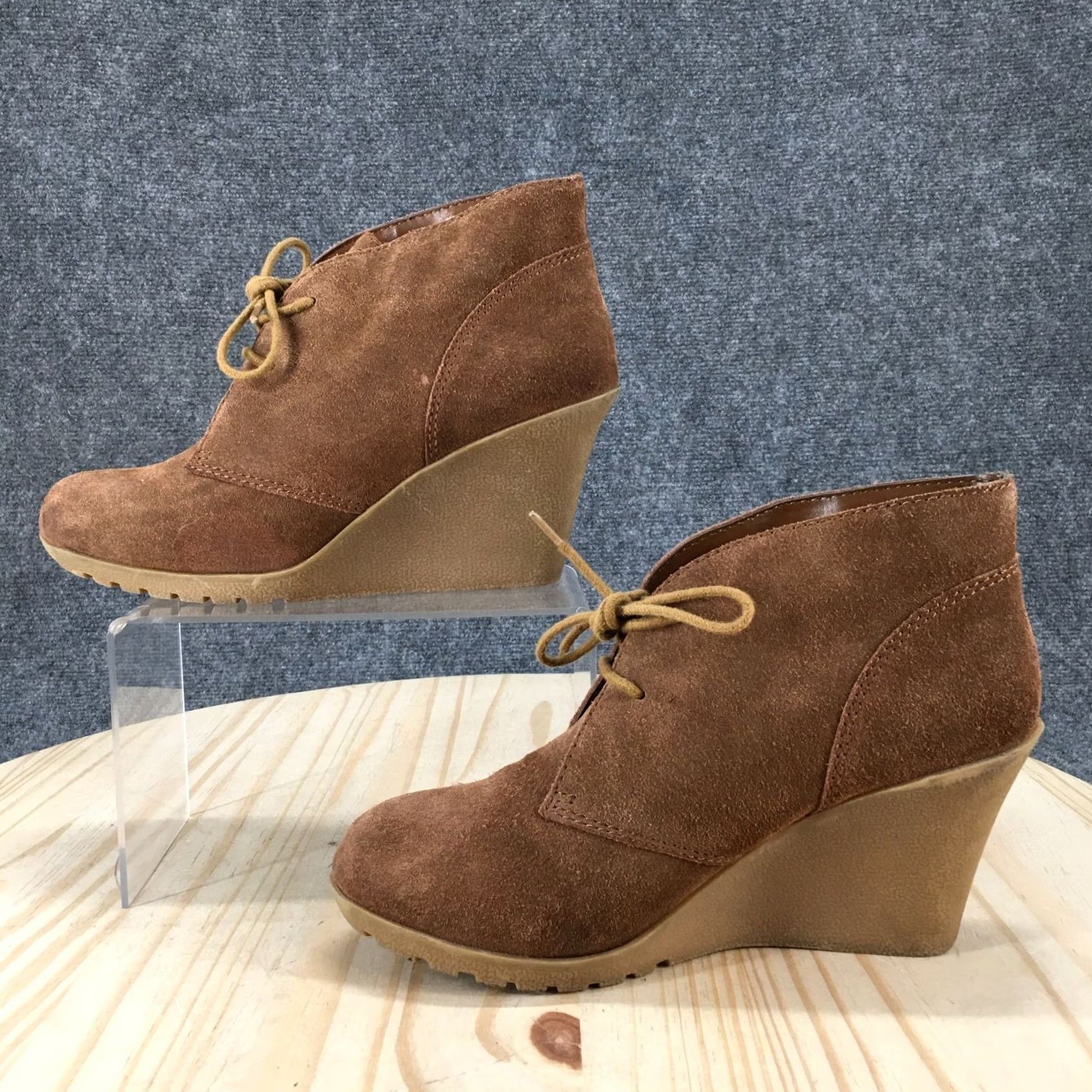 Vintage White Mountain Womens Chukka Boots - Brown Leather Wedge Heels - 8/6.5 US Size - Casual Booties - Fashion Size US 8 / IT 38 - 2 Thumbnail