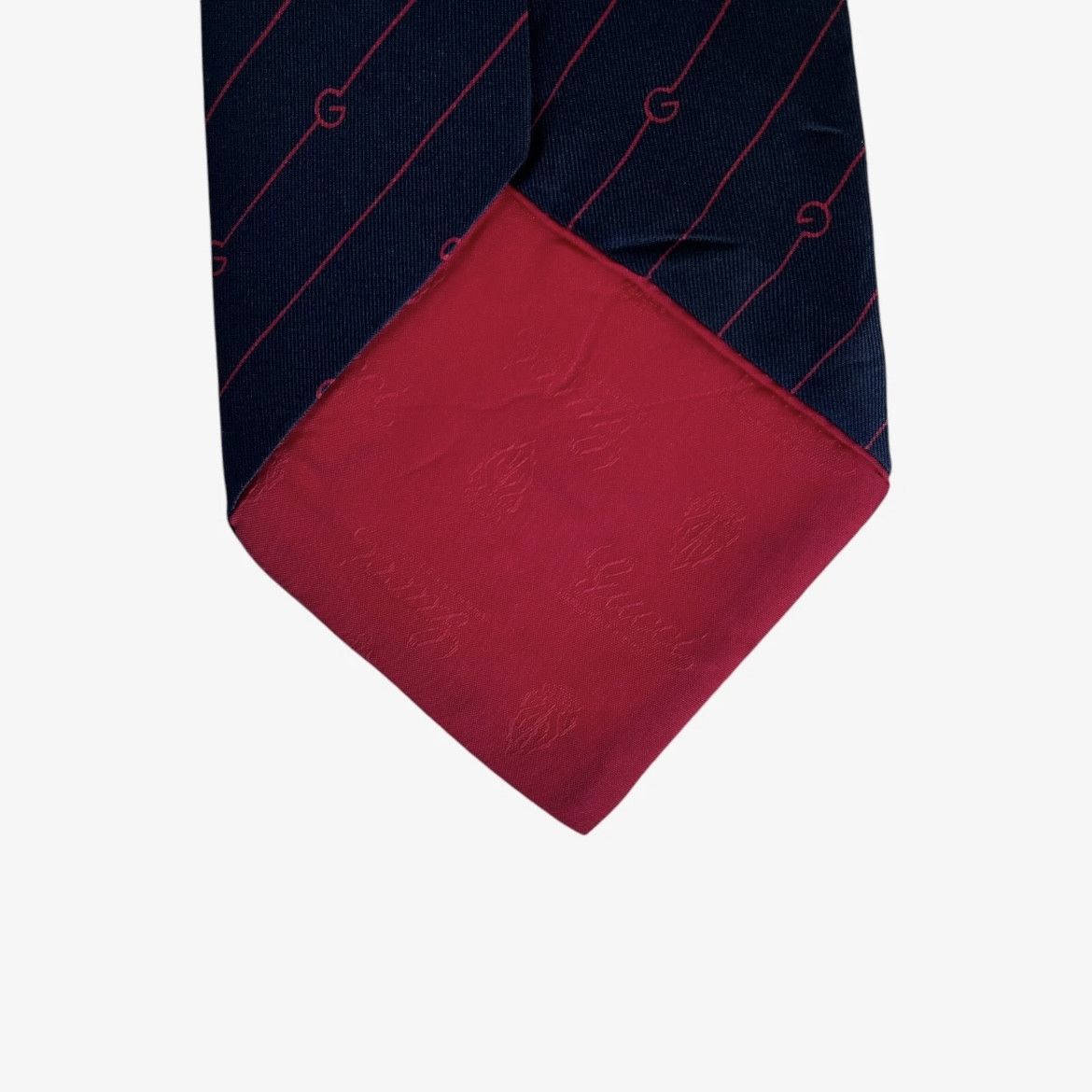 Gucci Vintage 80s Gucci G Monogram Red & Navy Striped Silk Tie Size ONE SIZE - 4 Thumbnail