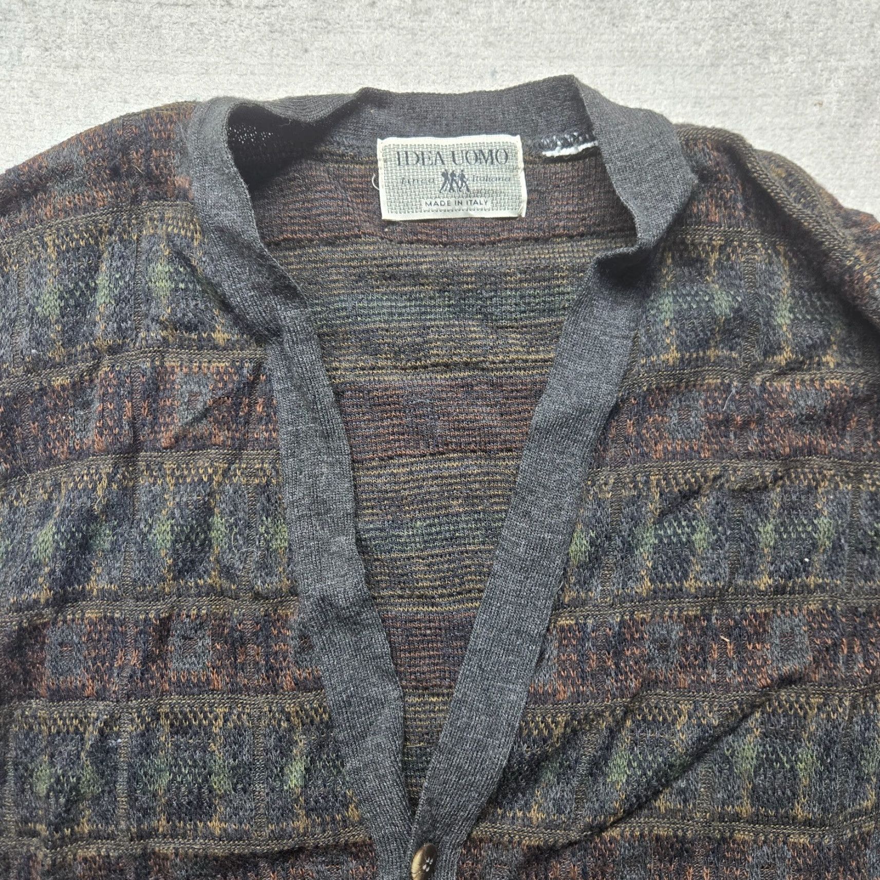 IDEA VINTAGE Idea Uomo Golf Sweater Vest Wool Blend Brown Geometric Pullover Adult L Regular Mens Size US L / EU 52-54 / 3 - 4 Thumbnail