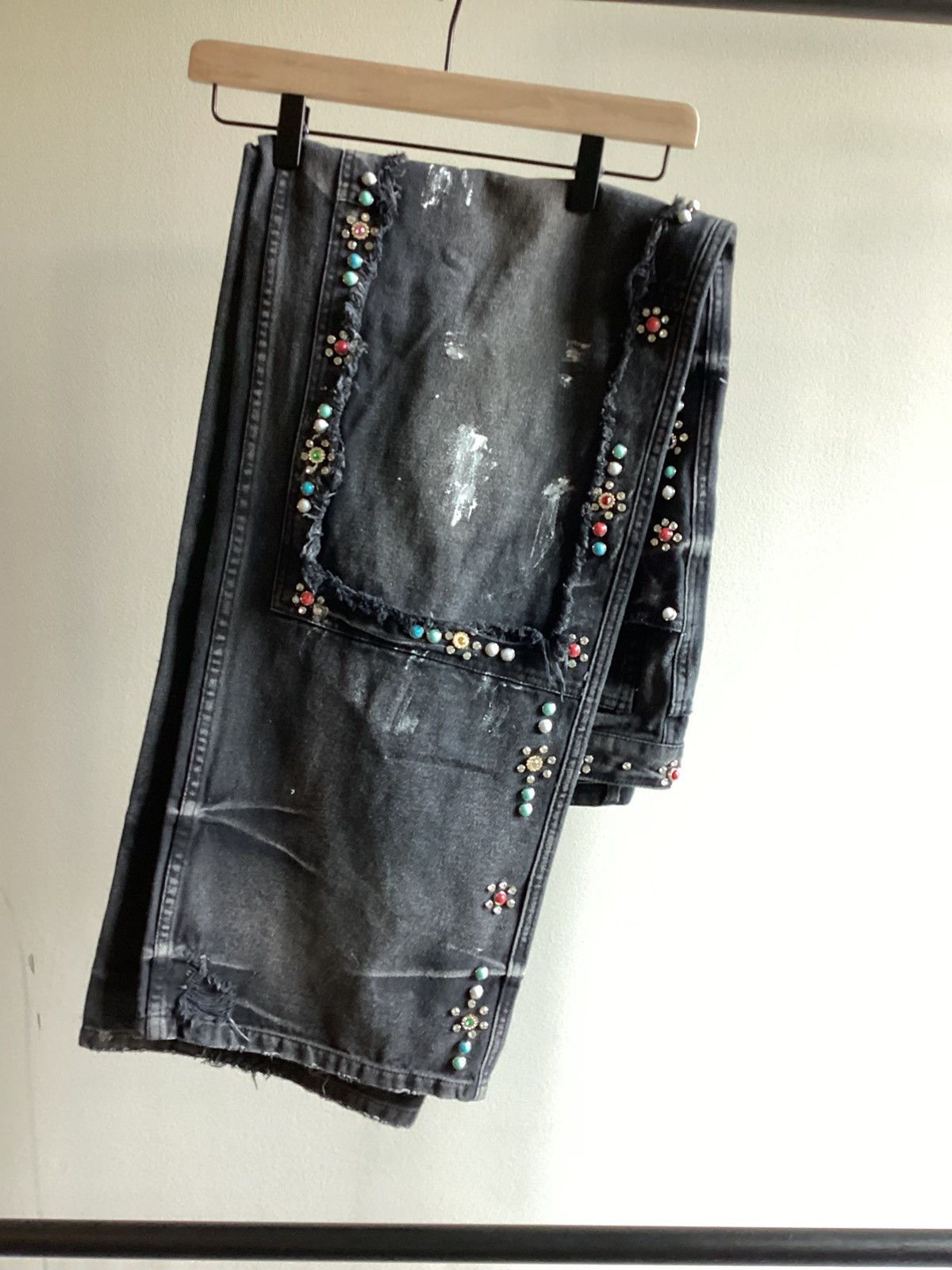 Vale Vale DIY Carpenter Jeans with multicolored rhinestones Size US 32 / EU 48 - 2 Thumbnail