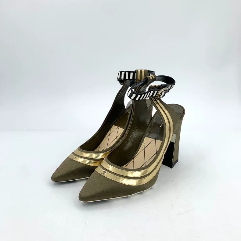 Louis Vuitton Louis Vuitton Dark green chunky high-heeled sandals with p Size US 7 / IT 37 - 1 Thumbnail