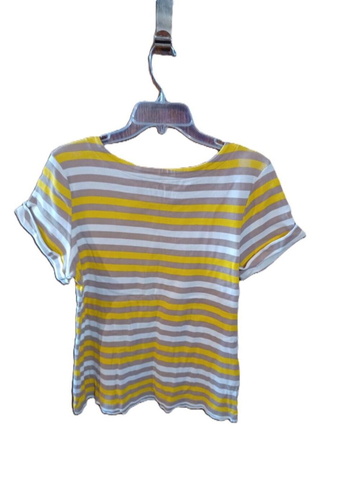 Croft & Barrow Croft & Barrow Yellow White & Brown Striped Top Size L / US 10 / IT 46 - 3 Thumbnail