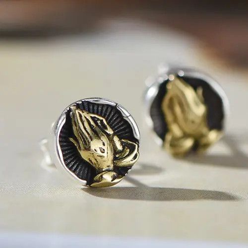 Other × Sterling Silver 925 Silver Plated Praying Hands Stud Earrings for Men Women Size ONE SIZE - 1 Thumbnail