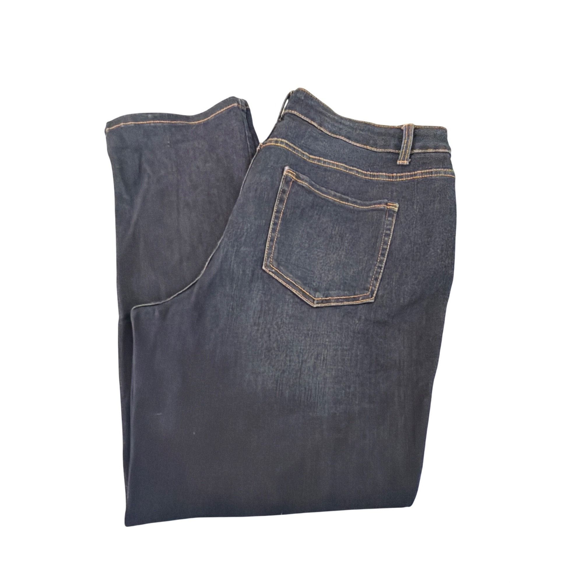 H&M Time Tru Dark Wash Jeans Straight Legs Yellow Stitching High Size 40" / US 18 - 3 Thumbnail