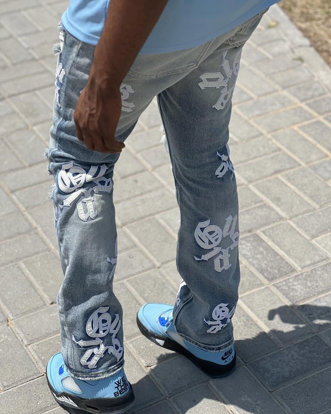 Japanese Brand Y2k Letter Embroidery Street Style Ripped Denim Pants Size US 30 / EU 46 - 2 Thumbnail