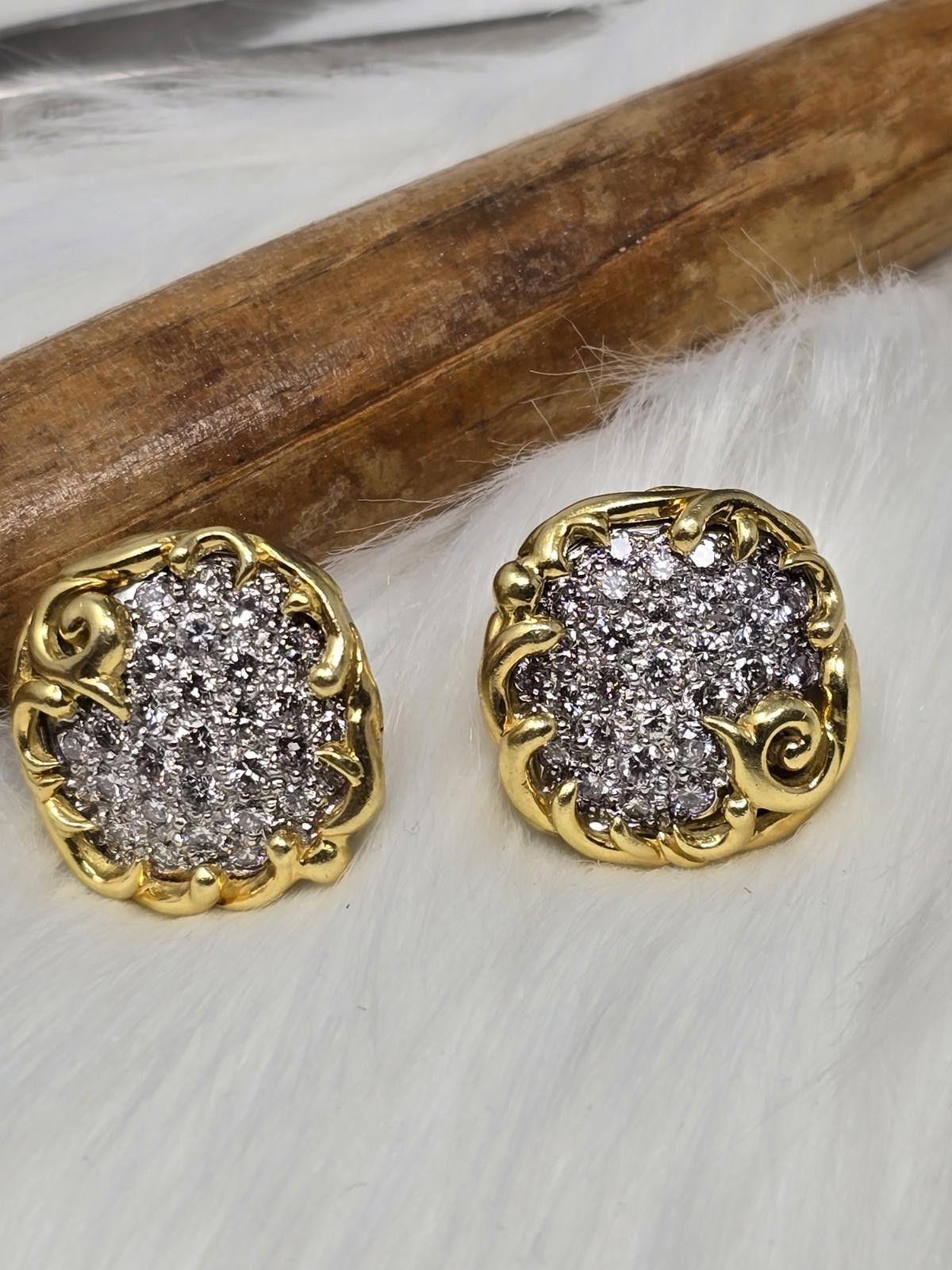 Other 18k Two-Tone Gold Pave Diamond Estate Omega Earrings 25.8g Size ONE SIZE - 1 Thumbnail