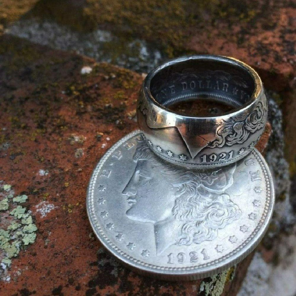 Designer 1921 Morgan Silver Dollar 'Heads' Coin Silver Retro Ring Size ONE SIZE - 7 Thumbnail