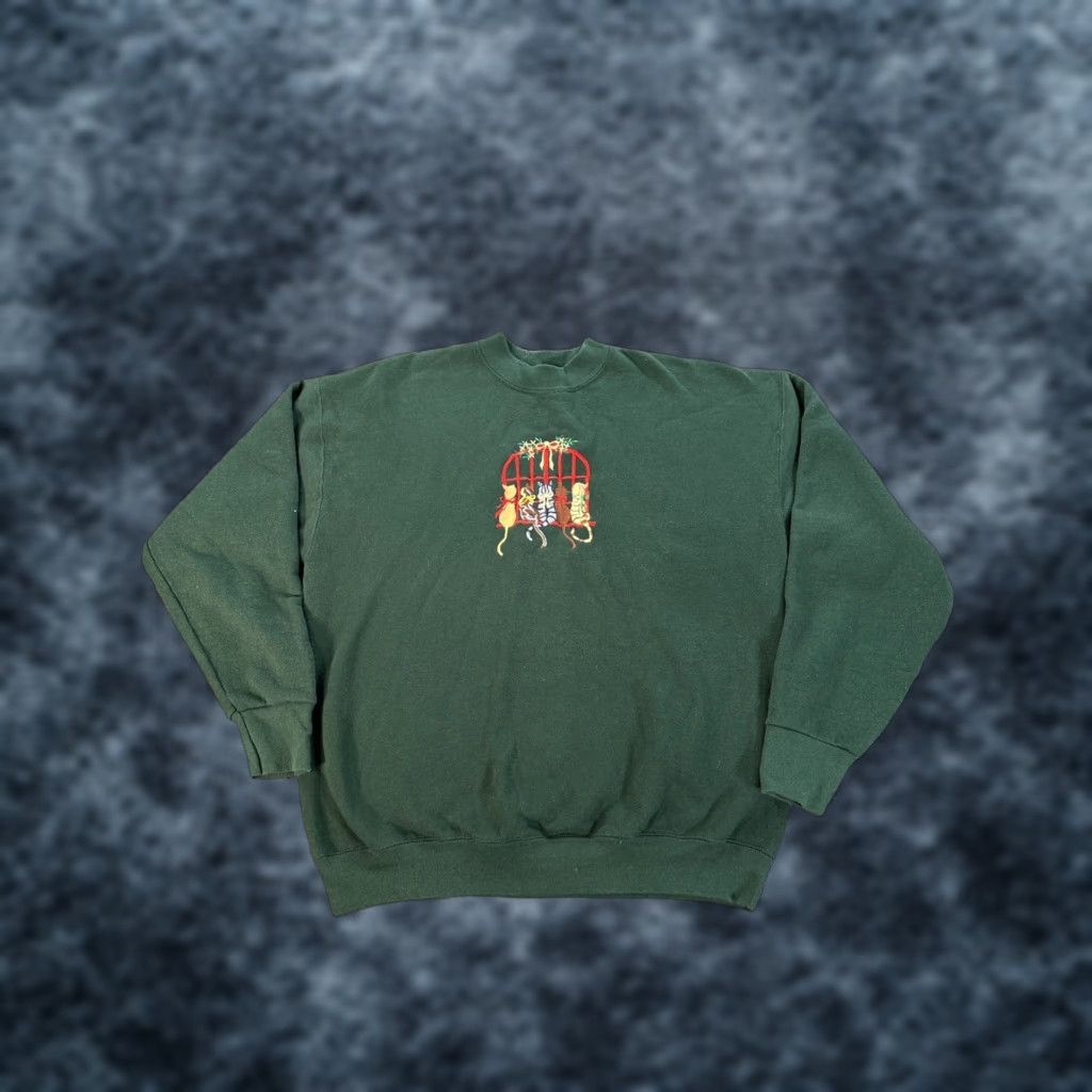 Fruit Of The Loom VINTAGE Fruit Of The Loom Sweatshirt Womens XL Green Cat Lady Kitten 90s Womens XL Green 90s Cat Lady Sweatshirt Size XL / US 12-14 / IT 48-50 - 1 Thumbnail