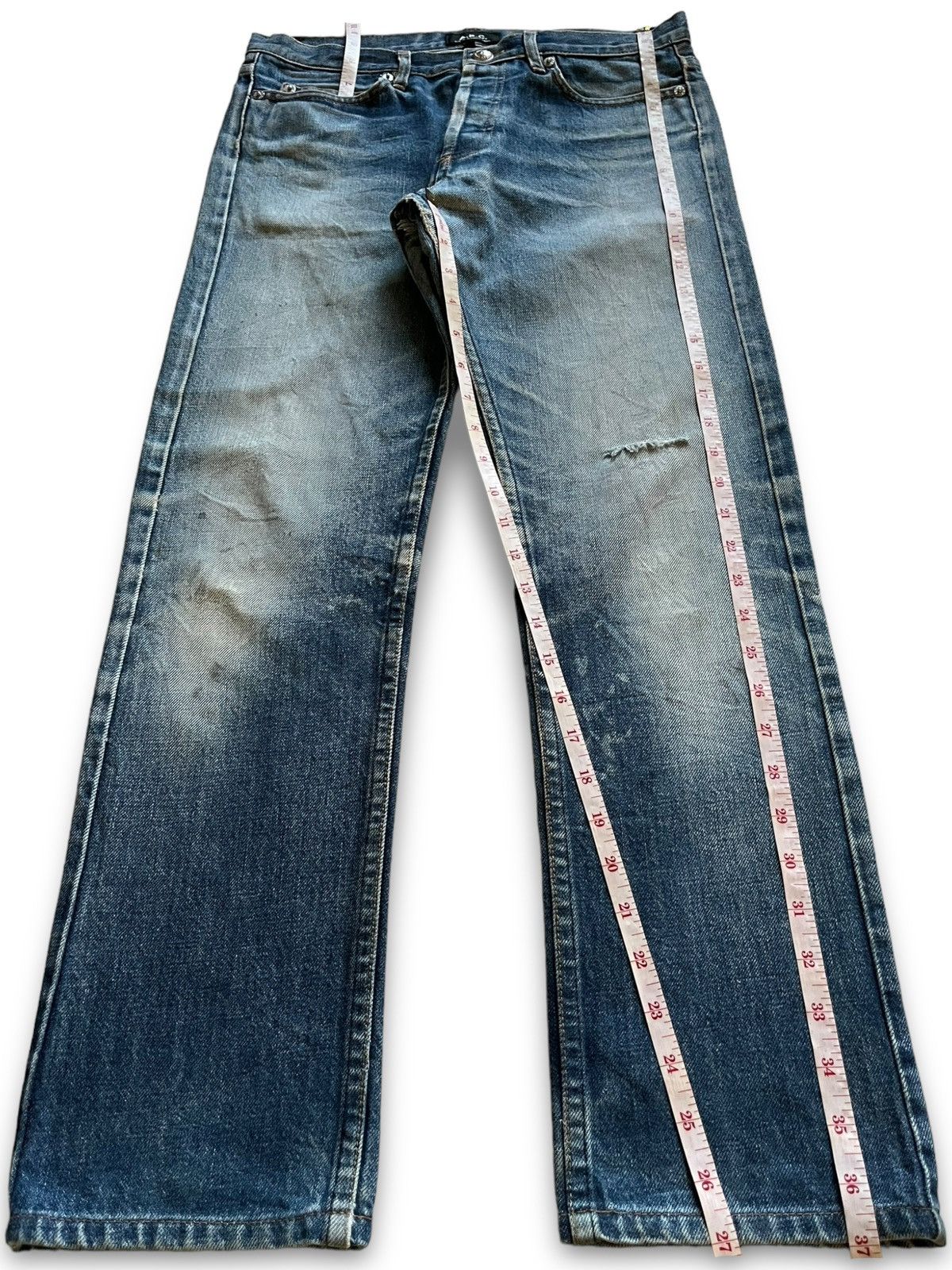 A.P.C. Vintage Apc Paris Button Fly Faded Wash Distressed Jeans Size US 30 / EU 46 - 12 Thumbnail