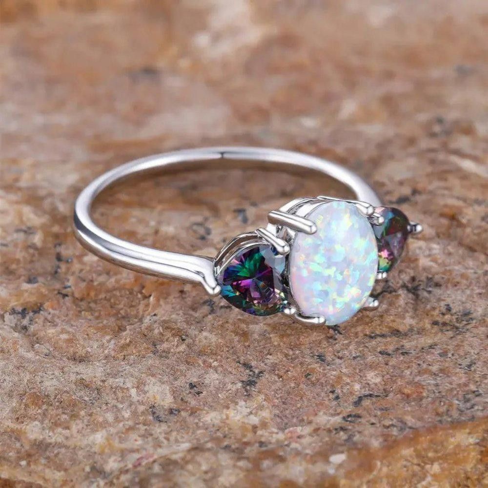 Designer White Opal & Heart Shaped Mystical Topaz Ring - Size 7 Size ONE SIZE - 5 Thumbnail
