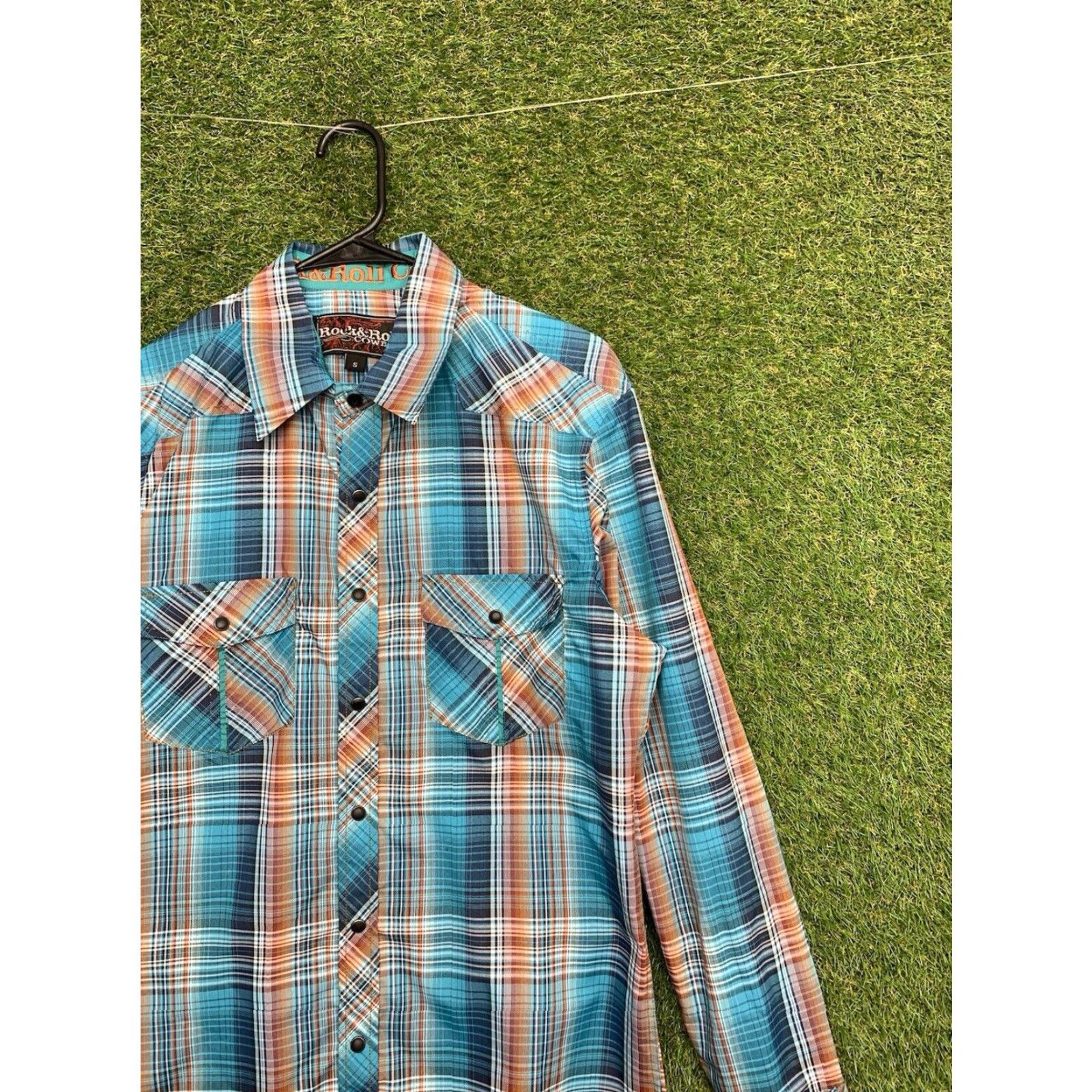 Vintage Rock & Roll Cowboy Shirt Mens Small Blue Plaid Pearl Snap All Over Western 90s Size US S / EU 44-46 / 1 - 2 Thumbnail