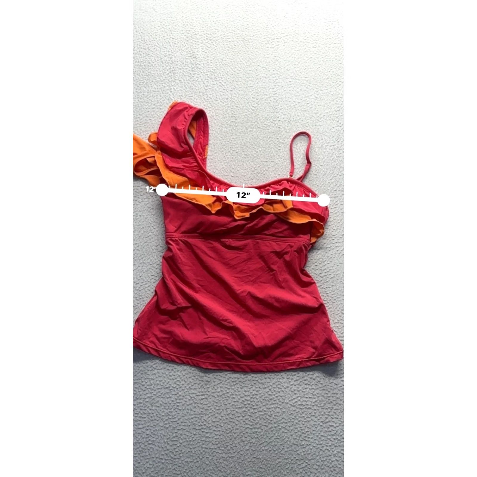 Vintage Mysha One-Shoulder Tank Top Ruffle XS Nylon Blend Red Orange Adjustable Straps Women Tank Apparel/Summer All season Casual Womens XS Size XS / US 0-2 / IT 36-38 - 6 Thumbnail