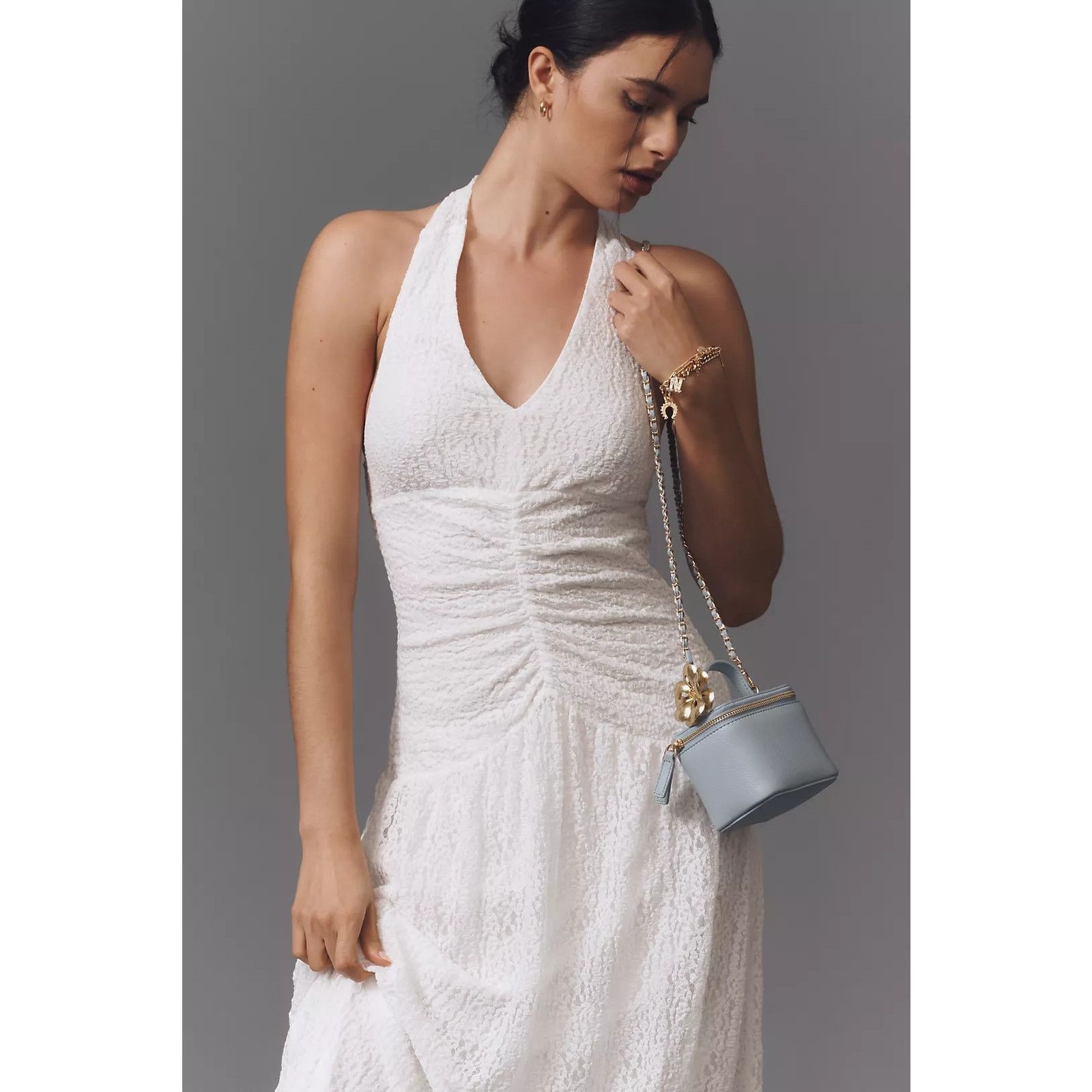 Anthropologie NWT Flat White Plunge Slim Maxi Dress $168 PLUS 1X White Size XXL / US 16-18 / IT 52-54 - 4 Thumbnail