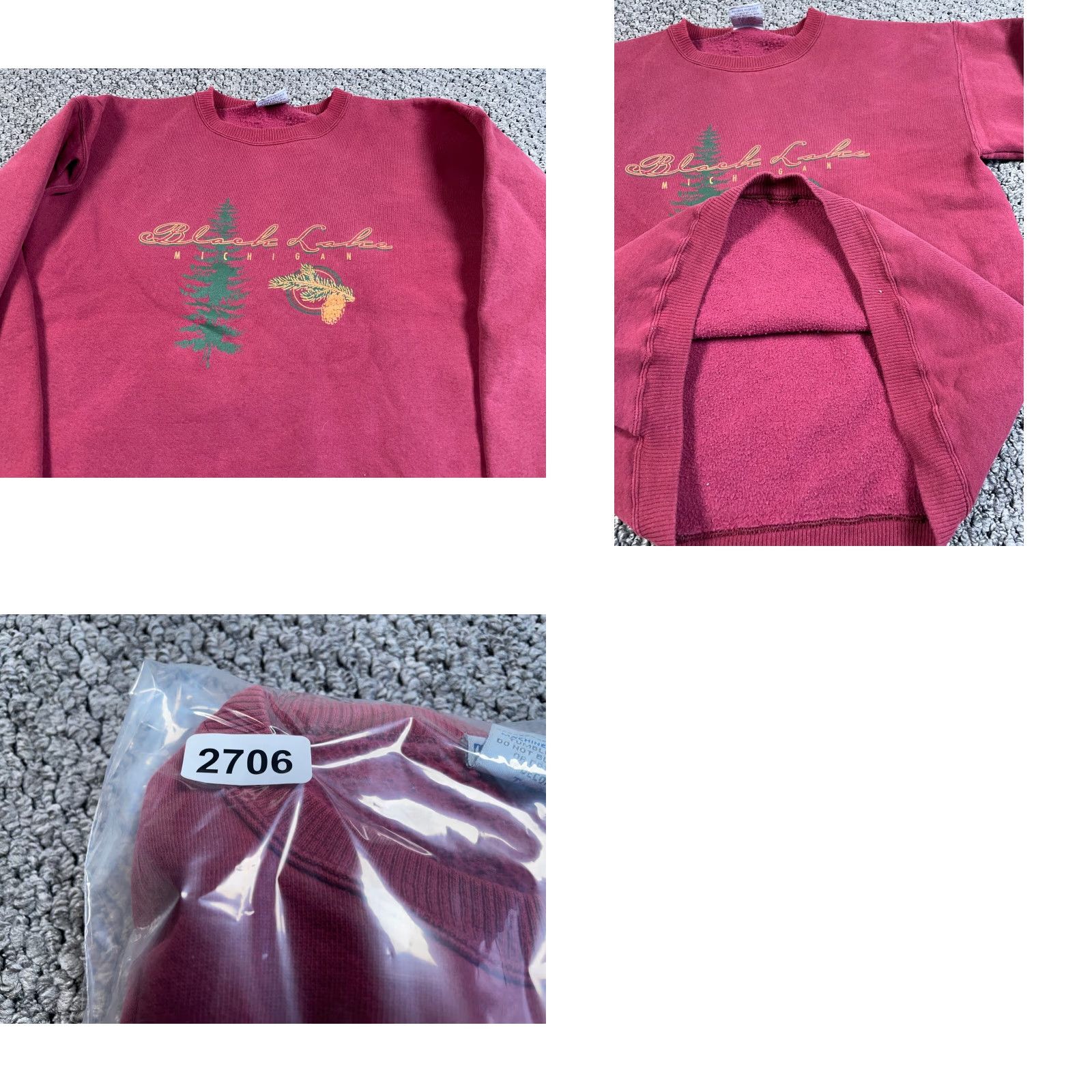 Vintage VTG Black Lake Michigan Sweatshirt Adult Medium Dark Red Crewneck Time Out Logo US Made 90s City Nature Outdoor Retro Mens Size US M / EU 48-50 / 2 - 9 Thumbnail