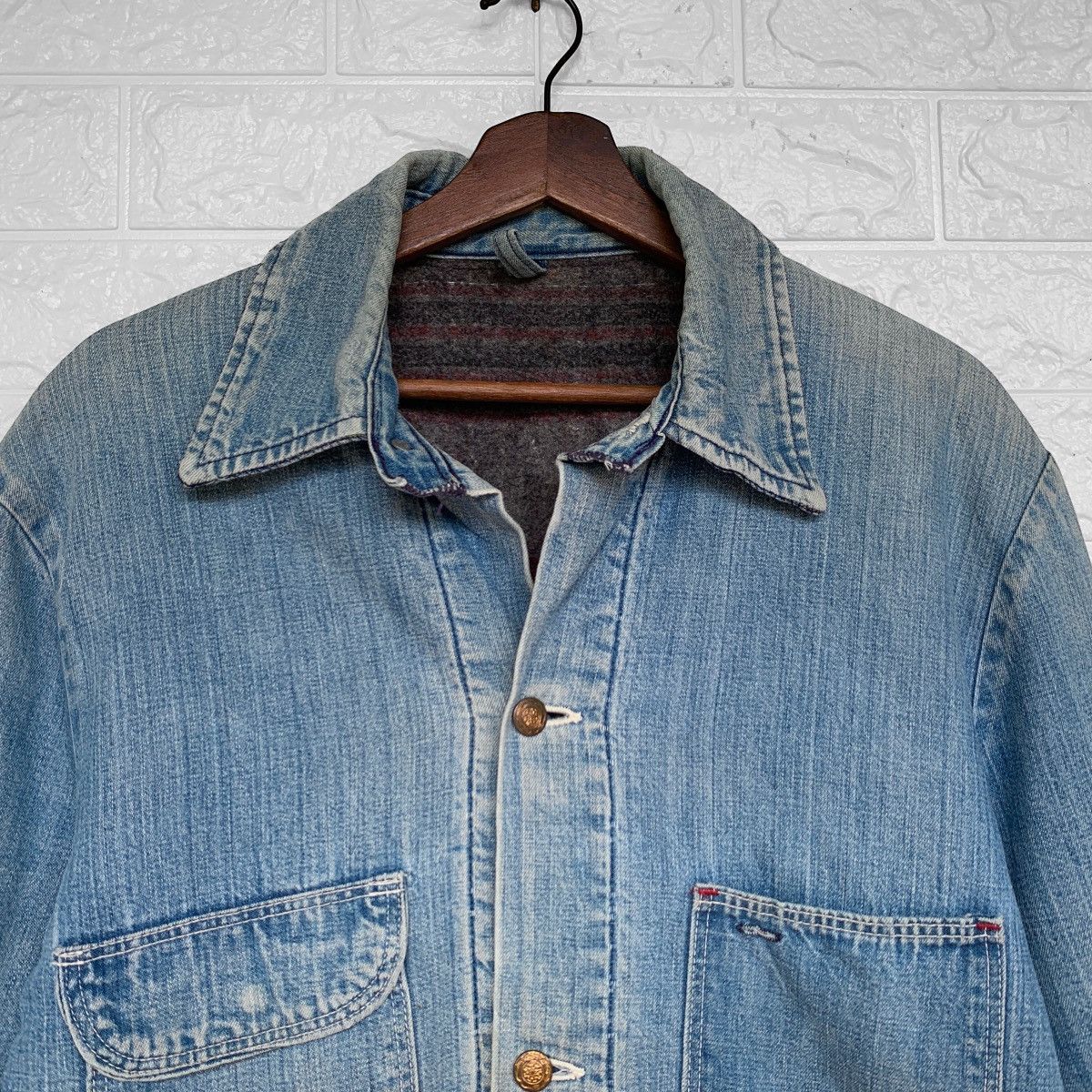 Vintage VINTAGE 1970s WRANGLER DENIM BLANKET LINED CHORE JACKET Size US L / EU 52-54 / 3 - 6 Thumbnail