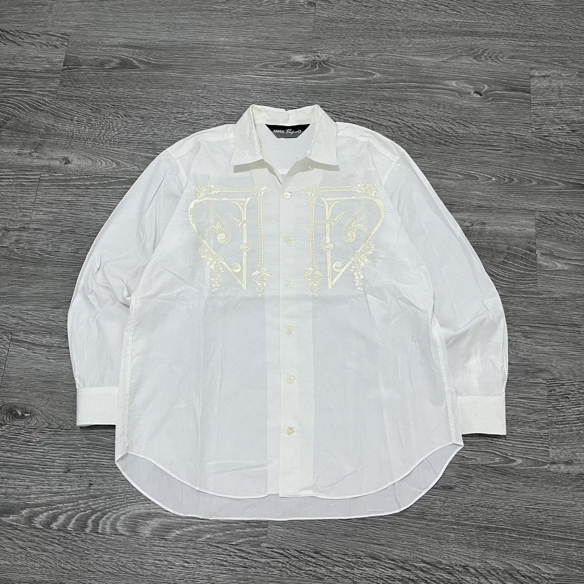 Kansai Yamamoto 1990's Kansai Profumo Embroidered True White Shirt Size US L / EU 52-54 / 3 - 1 Thumbnail