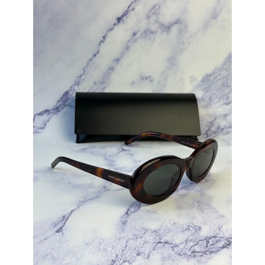 Saint Laurent Paris NEW Saint Laurent SL594 Oval Sunglasses in Havana Brown Size ONE SIZE - 5 Thumbnail