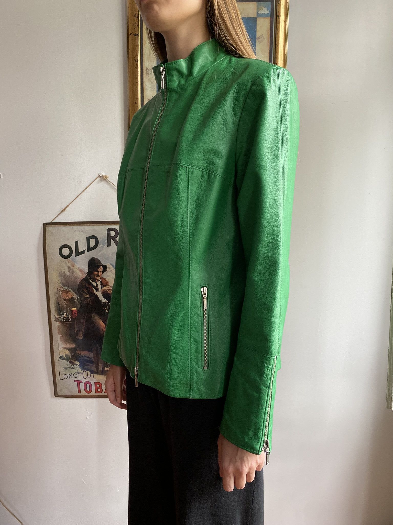 Leather vintage green genuine leather jacket vetements moto Size L / US 10 / IT 46 - 3 Thumbnail