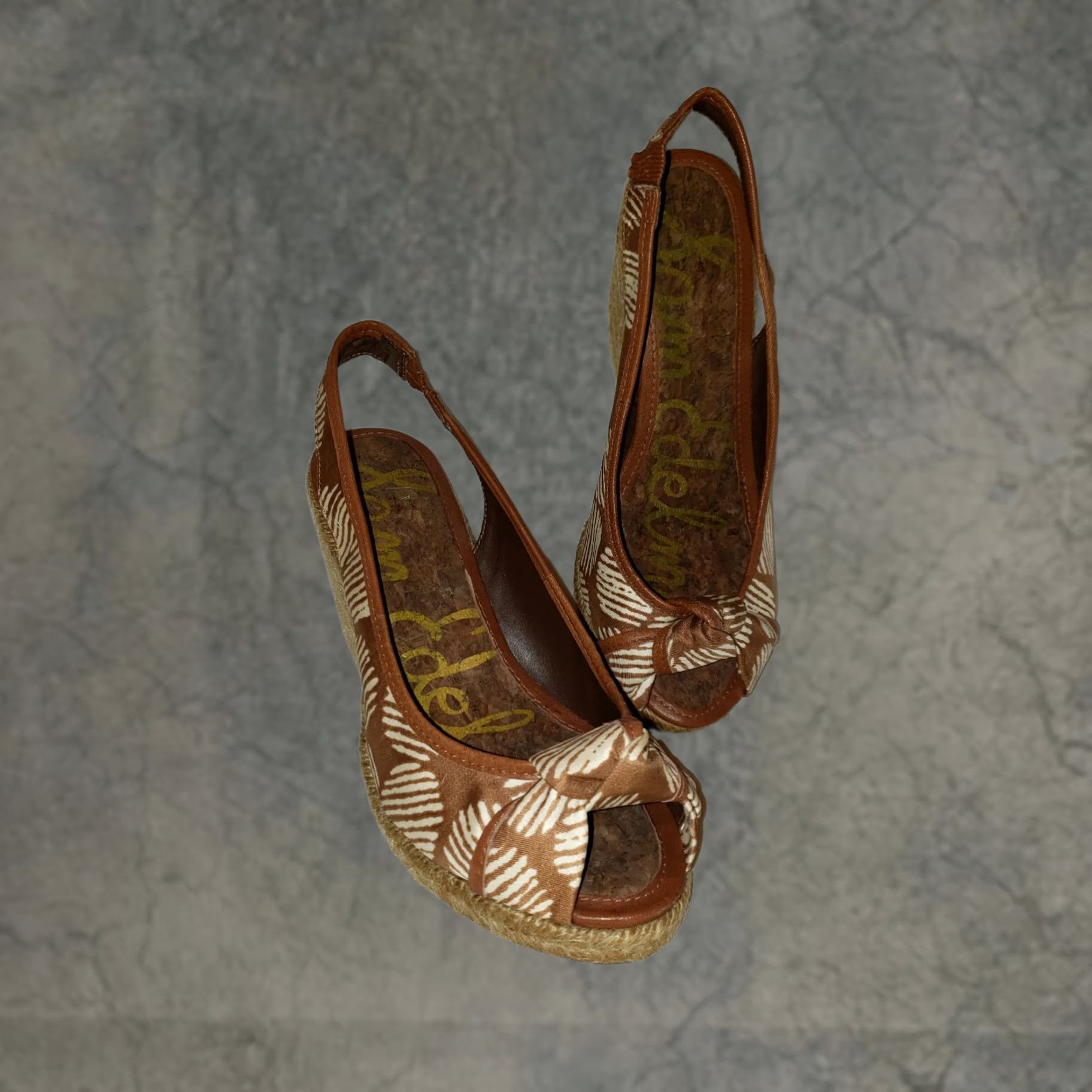 Sam Edelman Sam Edelman Toledo Sandal Espadrille Wedge Brown White Textile Upper Cork Bed 6.5M Womens Shoes Boys? Size US 8 / IT 38 - 1 Thumbnail