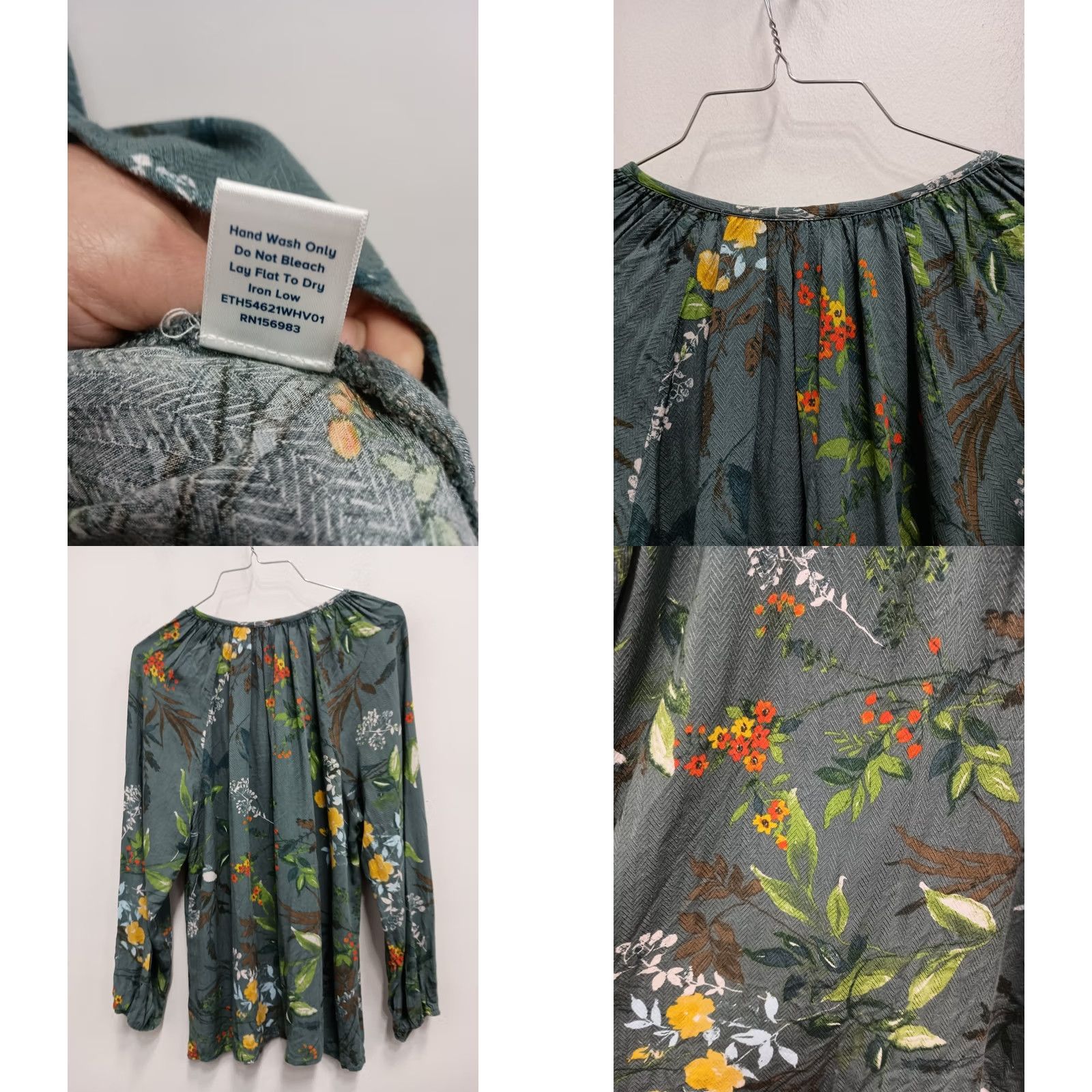Altea Allison Joy Blouse Womens Large Teal Floral BOHO Peasant Long Sleeve Casual Top Size L / US 10 / IT 46 - 8 Thumbnail