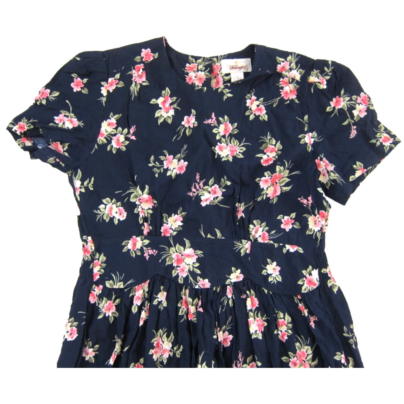 Worthington VINTAGE Worthington Dress Maxi Shirt Dress Short Sleeve Floral 12 Blue Rayon 52" hip Women's Dresses Size 34" / US 12 / IT 48 - 4 Thumbnail