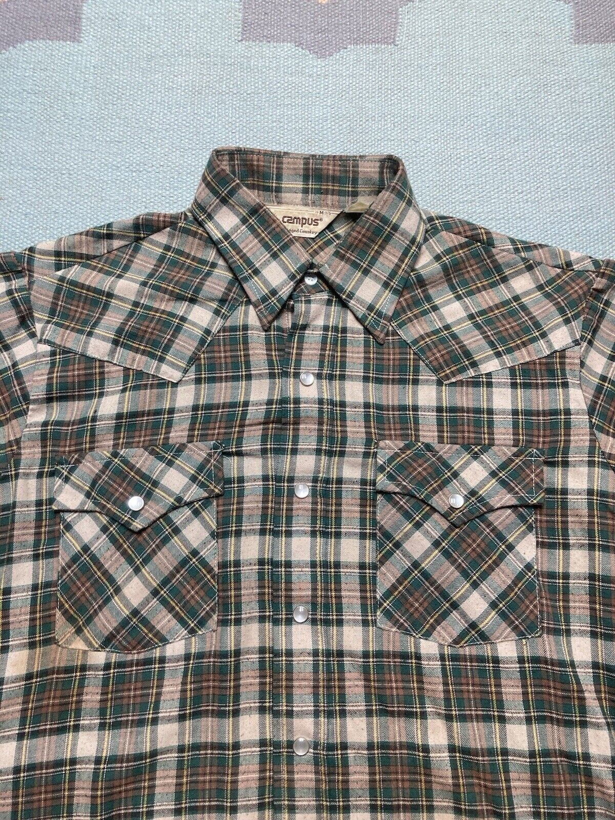 Vintage 70s flannel shirt campus Pearl snap western cowboy medium Size US M / EU 48-50 / 2 - 3 Thumbnail