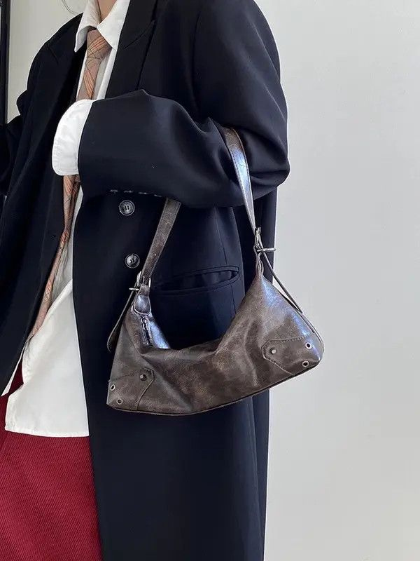 Japanese Brand Min Retro Vintage PU Leather Small Shoulder Bag y2k unisex Size ONE SIZE - 4 Thumbnail