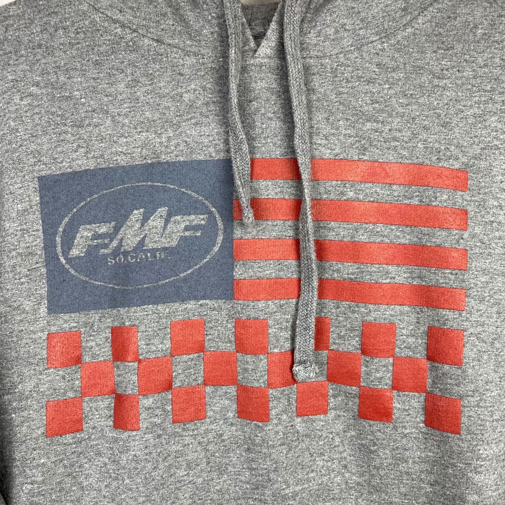 Vintage FMF Hoodie Mens Large Gray Sweatshirt Fleece Pullover Flying Machine Factory Graphic Print Hooded Pockets Logo Size US L / EU 52-54 / 3 - 4 Thumbnail