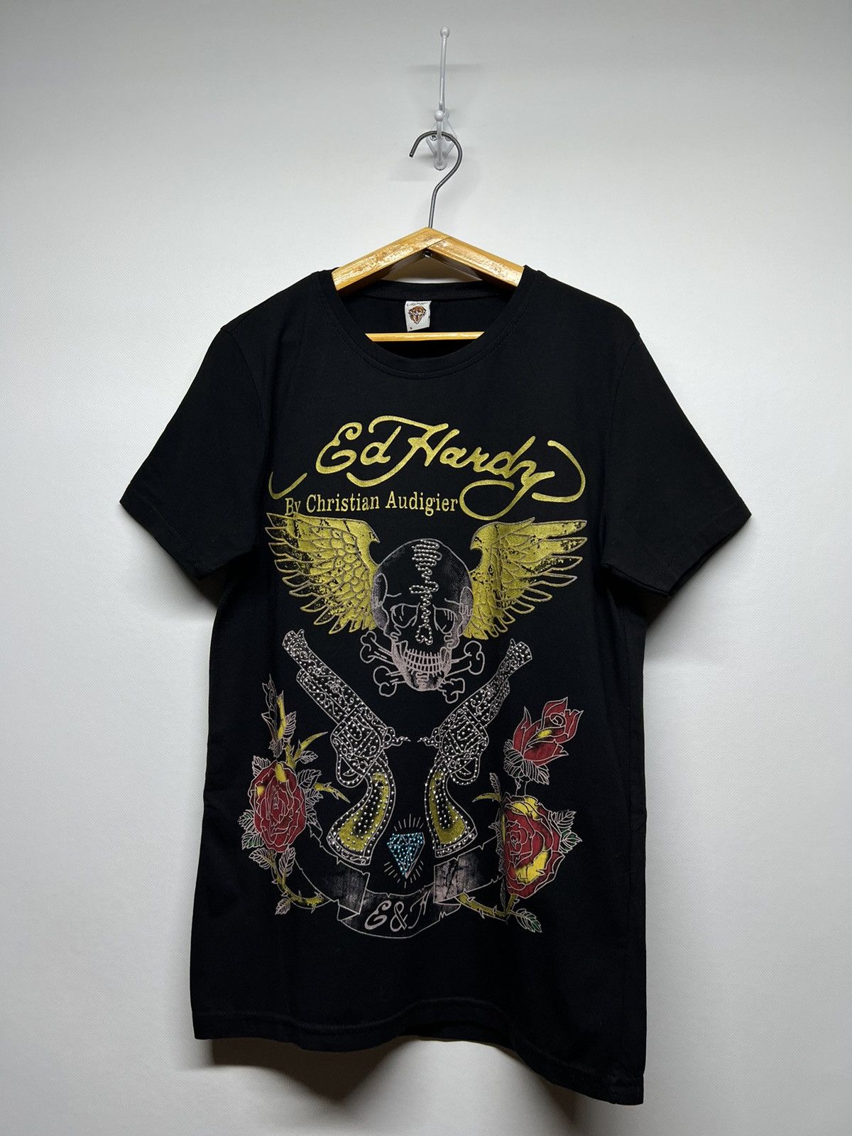Christian Audigier × Ed Hardy × Vintage Vintage Y2k Ed Hardy Skull Gun ☠️ Big Logo Rare T-Shirt 90’s Size US S / EU 44-46 / 1 - 2 Thumbnail