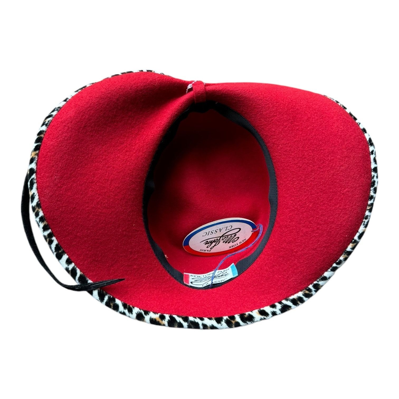 Vintage NWT 1960's Mr. John Classic Hat Red animal print feathers Size ONE SIZE - 11 Thumbnail