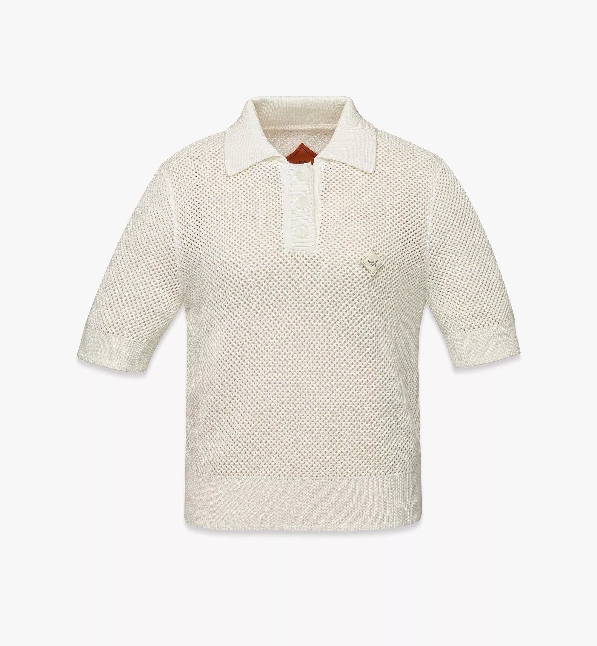 MCM o1mt1gz0126 Mesh Knit Cropped Polo Shirt in White Size L / US 10 / IT 46 - 1 Thumbnail