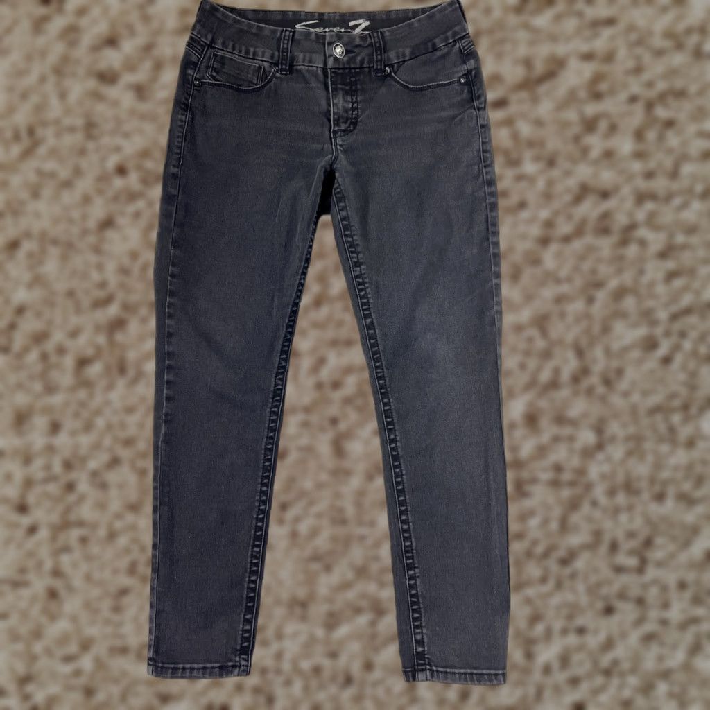Vintage Vintage Seven7 Women's Skinny Jeans 12 Black Denim Mid Rise Embroidered Cotton Blend Size 34" / US 12 / IT 48 - 1 Thumbnail