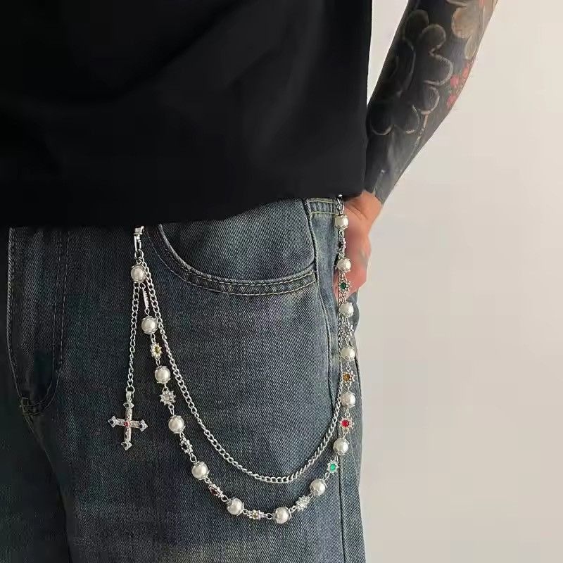 Jewelry Gold Color Hiphop Cross Pendant Waist Chain Pants Size ONE SIZE - 2 Thumbnail