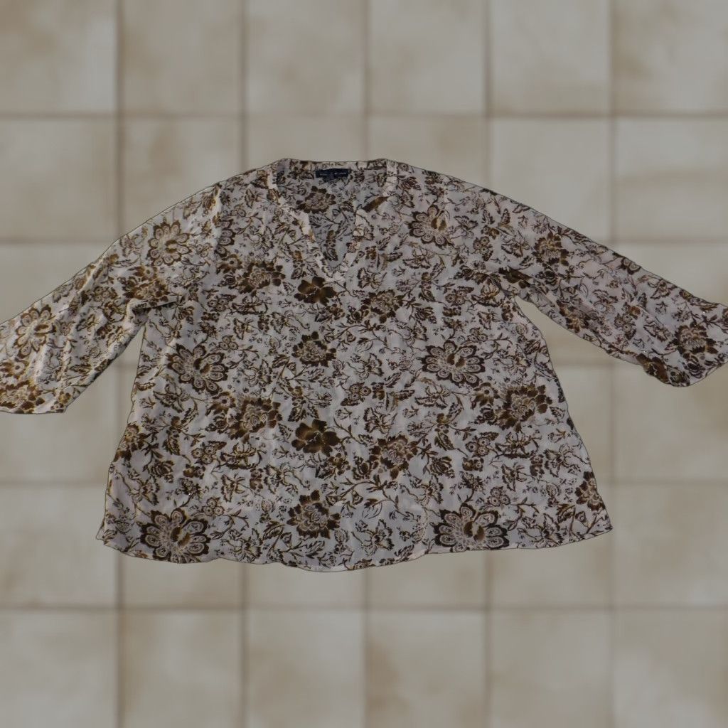 Vintage Susan Graver Shirt Womens 3X Brown Floral Tunic 3/4 Sleeve Lightweight Sheer Size XXL / US 16-18 / IT 52-54 - 1 Thumbnail