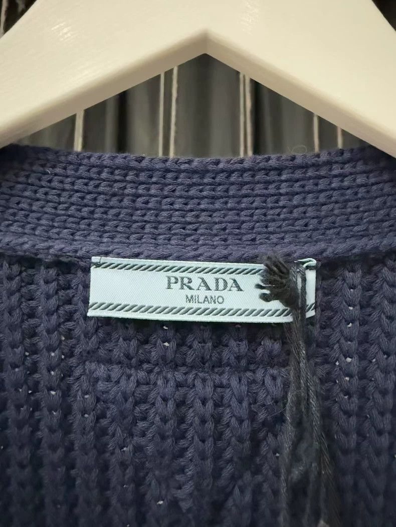 Prada Prada Navy Blue Wool Cardigan with Triangle Logo -2505 Size US S / EU 44-46 / 1 - 6 Thumbnail