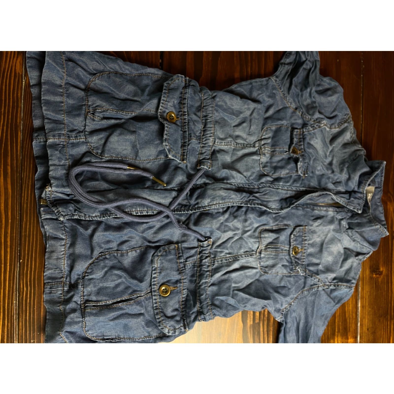 Vintage 2Sabe Jacket Women's Small Blue Chambray Full Zip Drawstring Pockets Size S / US 4 / IT 40 - 7 Thumbnail