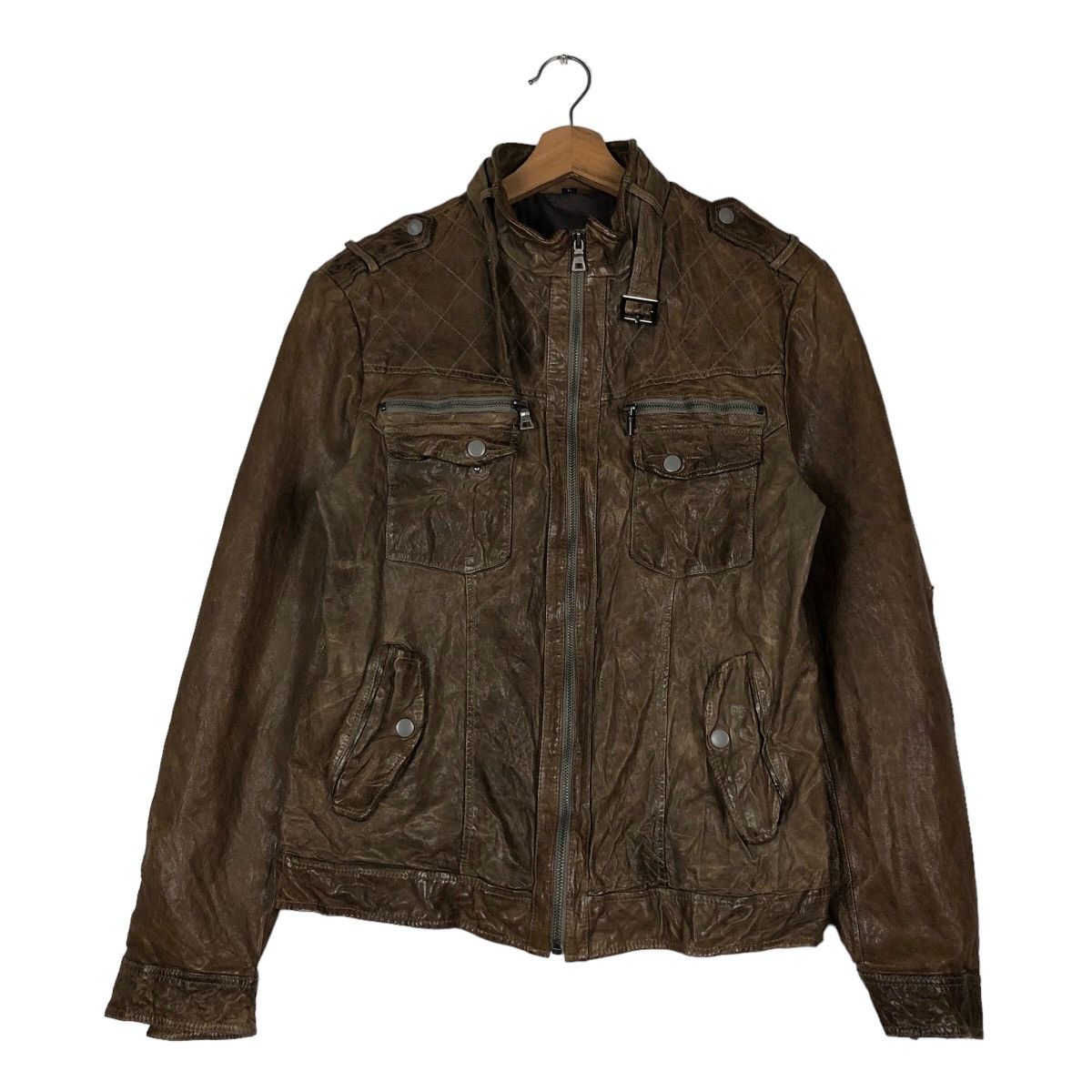 Vintage 14th Addiction Leather Jacket Hooded Jacket Outer