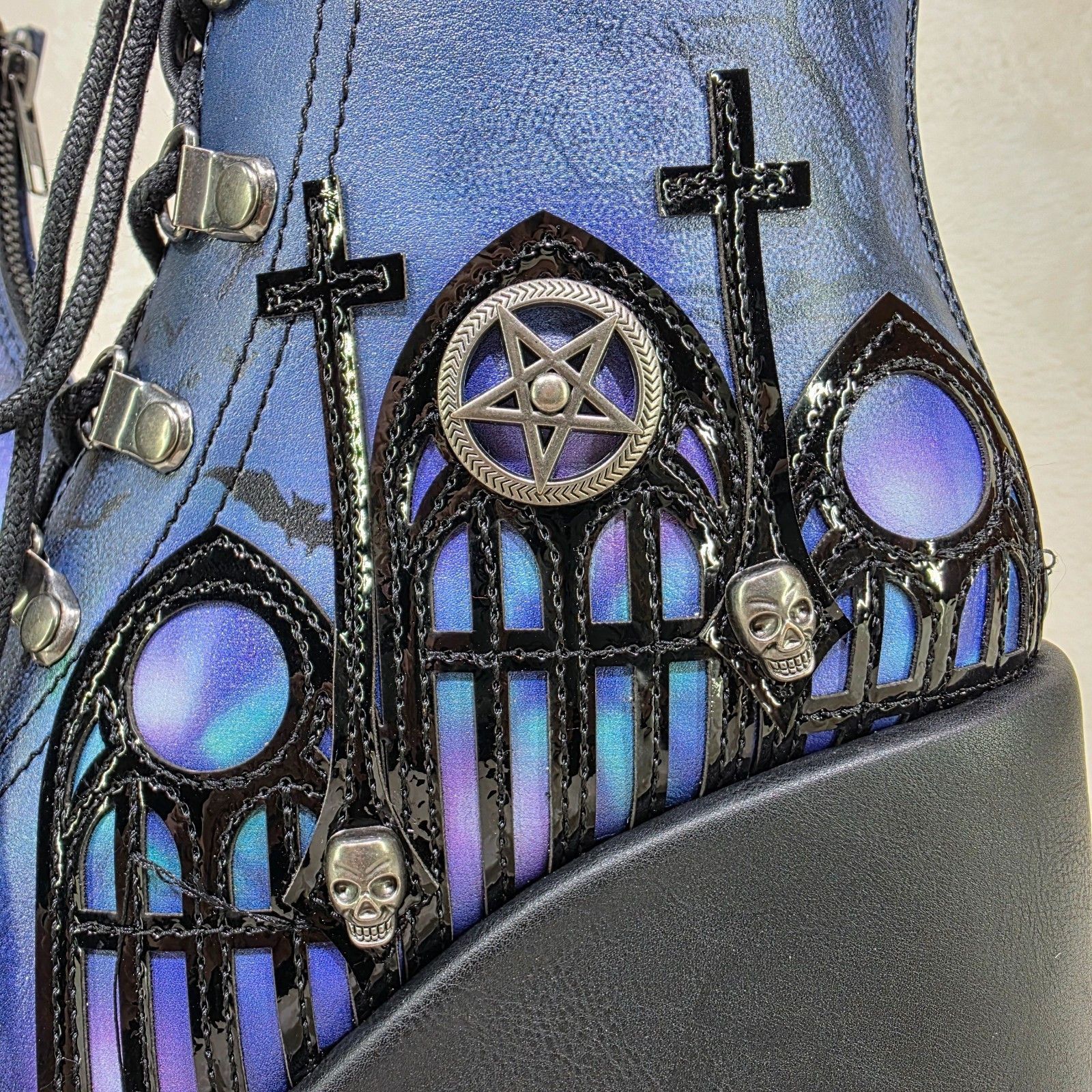 Other Camel 203 Moonlit Graveyard Print Platform Goth Ankle Boots Size US 12 / IT 42 - 8 Thumbnail