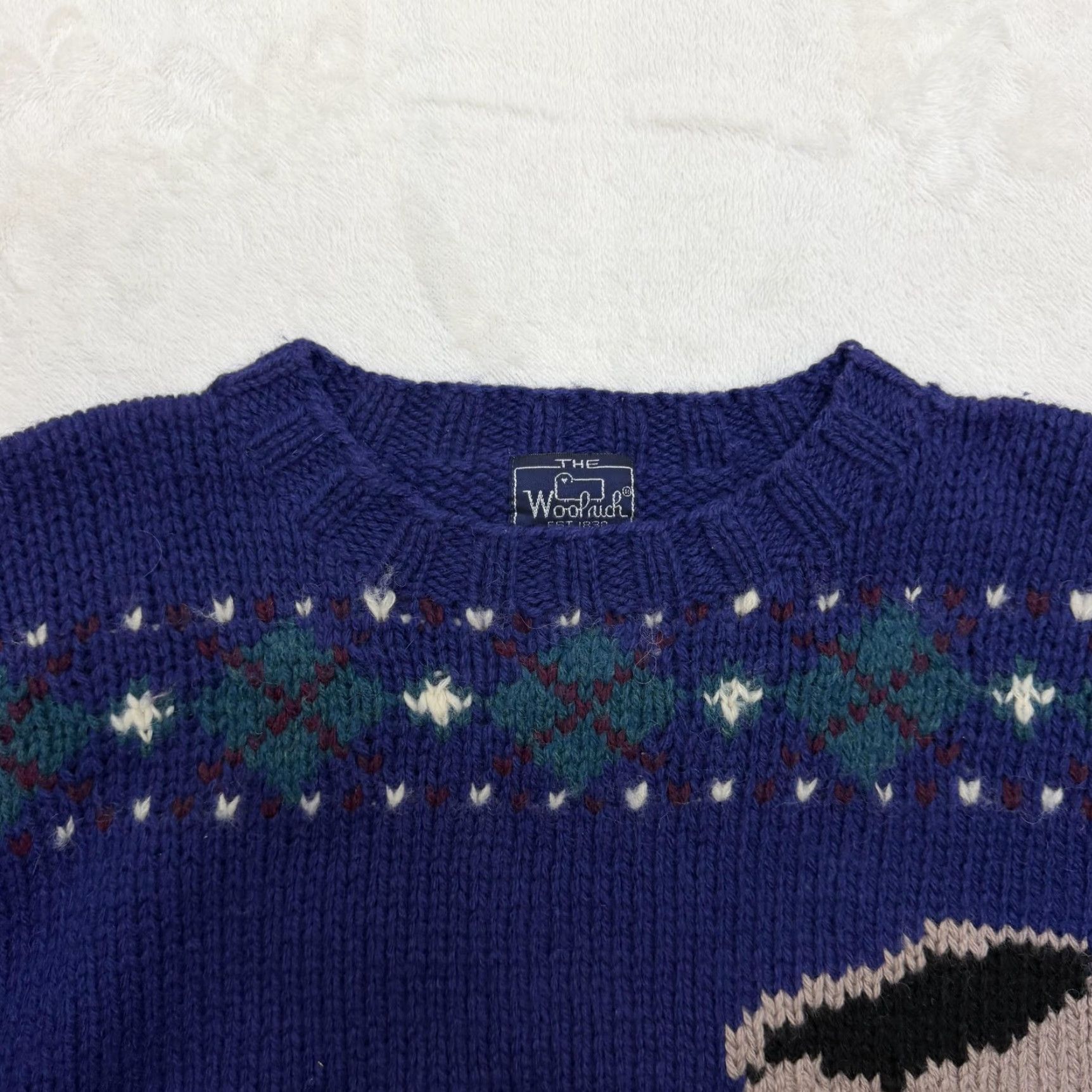 Vintage Woolrich Sweater Womens Medium Blue Dog Graphic Argyle Pullover Crew Neck Knit Size M / US 6-8 / IT 42-44 - 3 Thumbnail