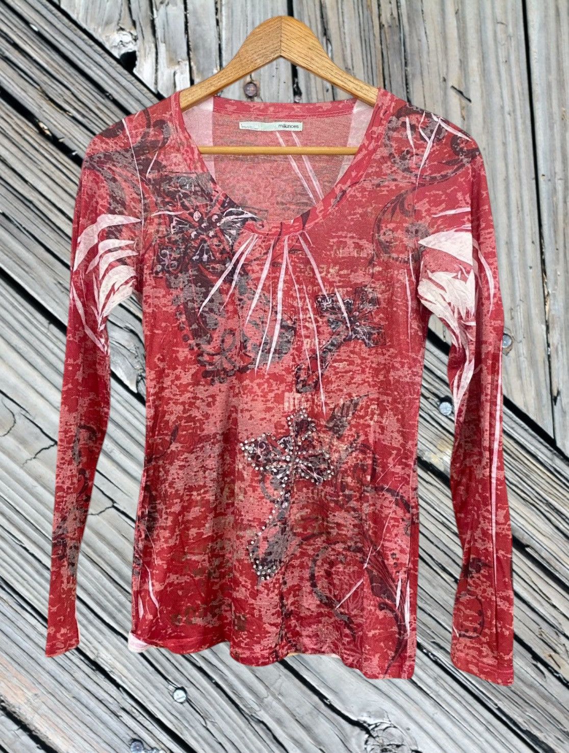 Pre-owned If Six Was Nine X Le Grande Bleu L G B Maunces Mesh Art Of Affliction Red Emblishh Sword (size Xs)