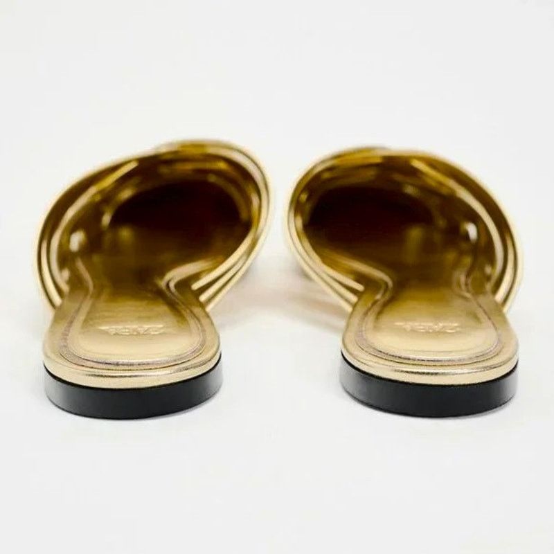 Zara ZARA Gold Woven Metallic Flat Mules NWT Size US 7.5 / IT 37.5 - 20 Thumbnail