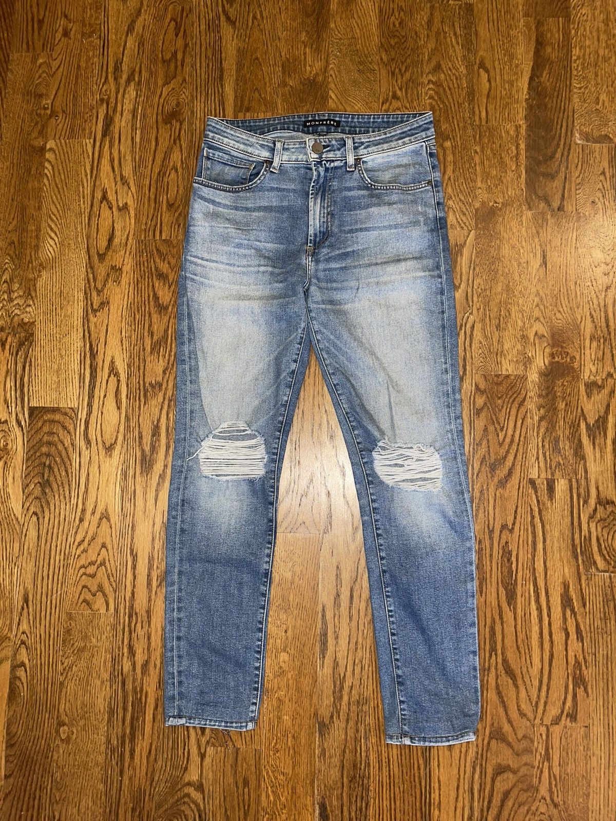 MONFRERE Monfrère Greyson Ripped-Knee Stretch Japanese Skinny Jeans Size US 32 / EU 48 - 2 Thumbnail