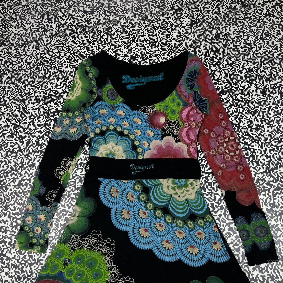 Desigual Vintage Y2K Desigual Floral Abstract Retro Style Midi Dress Size M / US 6-8 / IT 42-44 - 5 Thumbnail
