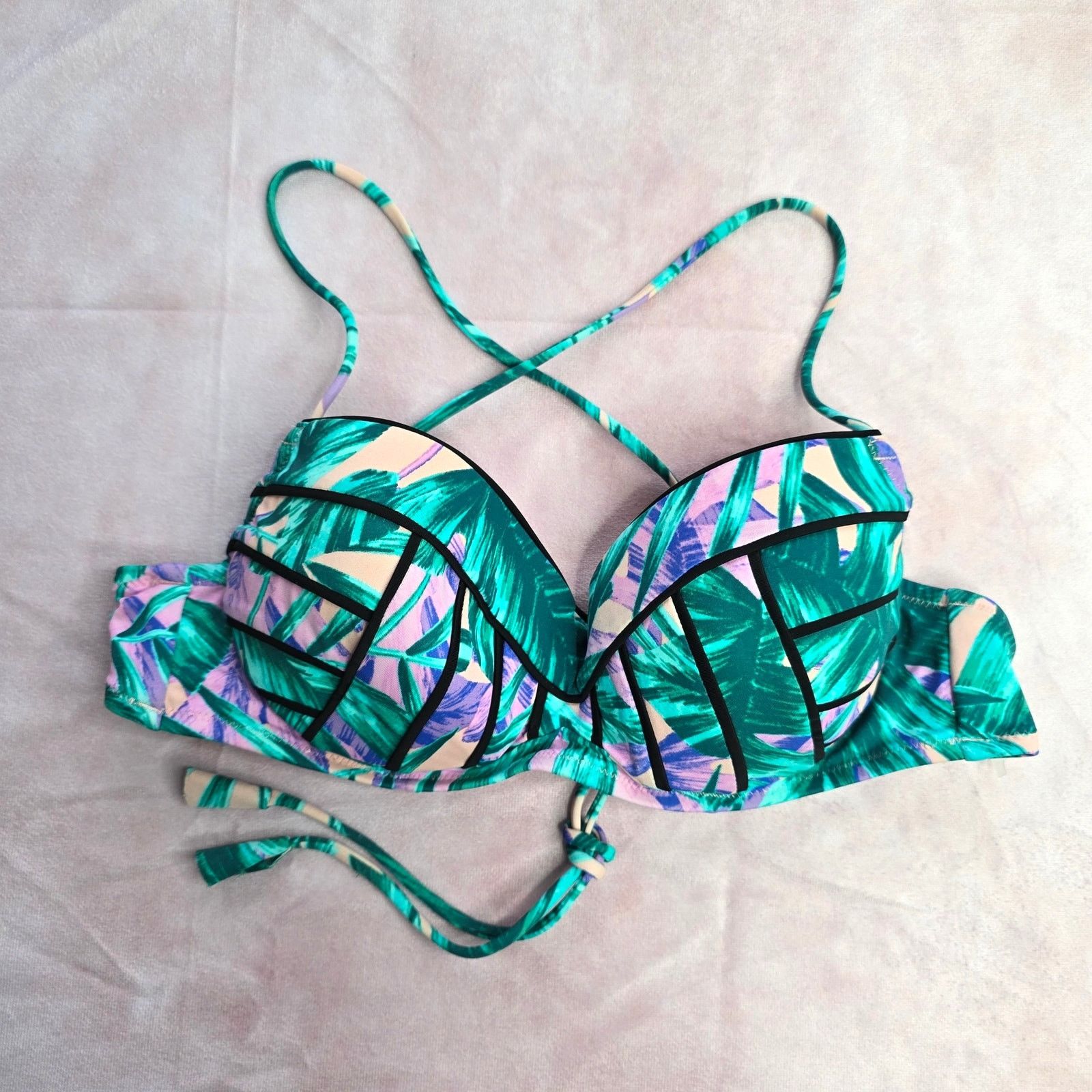Other Shade & Shore Green Tropical String Tie Bikini Top Swim 34B Size ONE SIZE - 7 Thumbnail