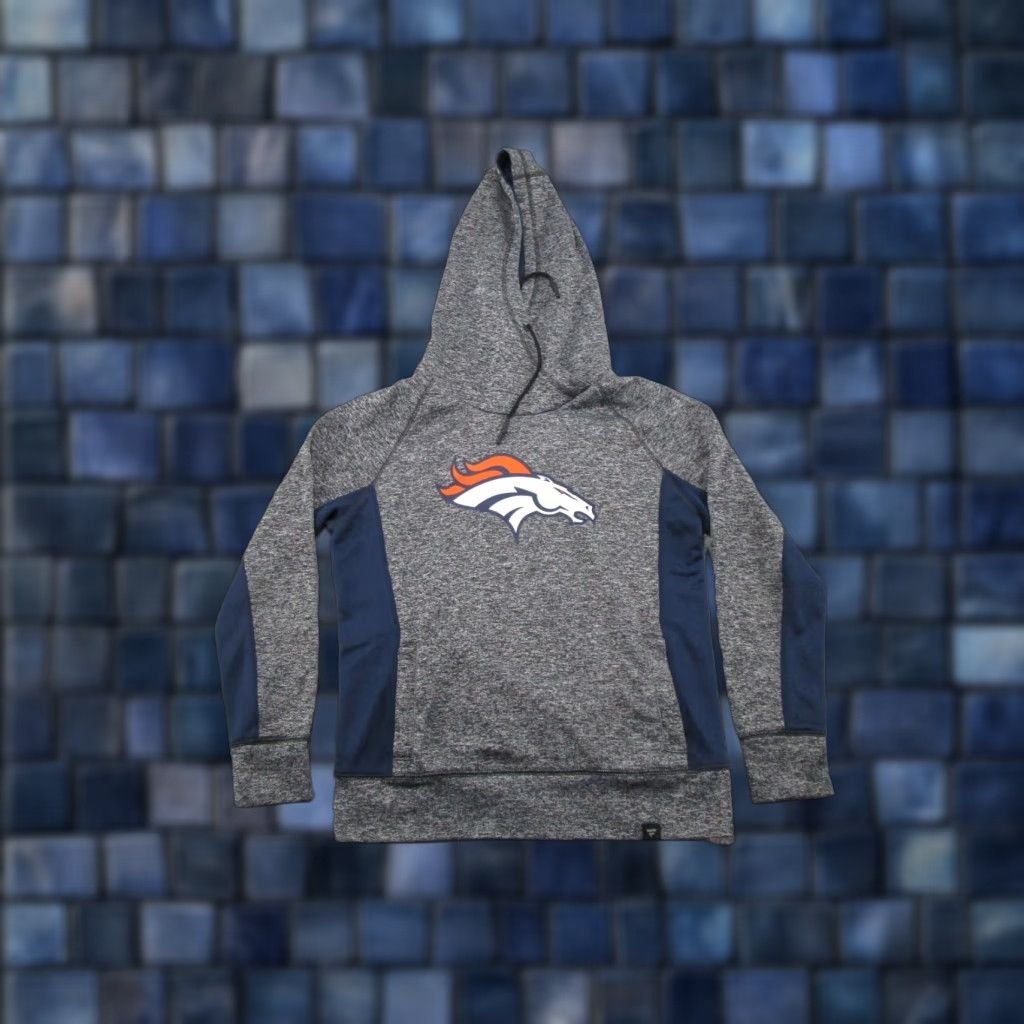 Vintage Fanatics NFL Hoodie Denver Broncos Football Pullover Size S Gray Blue Womens Size S / US 4 / IT 40 - 1 Thumbnail