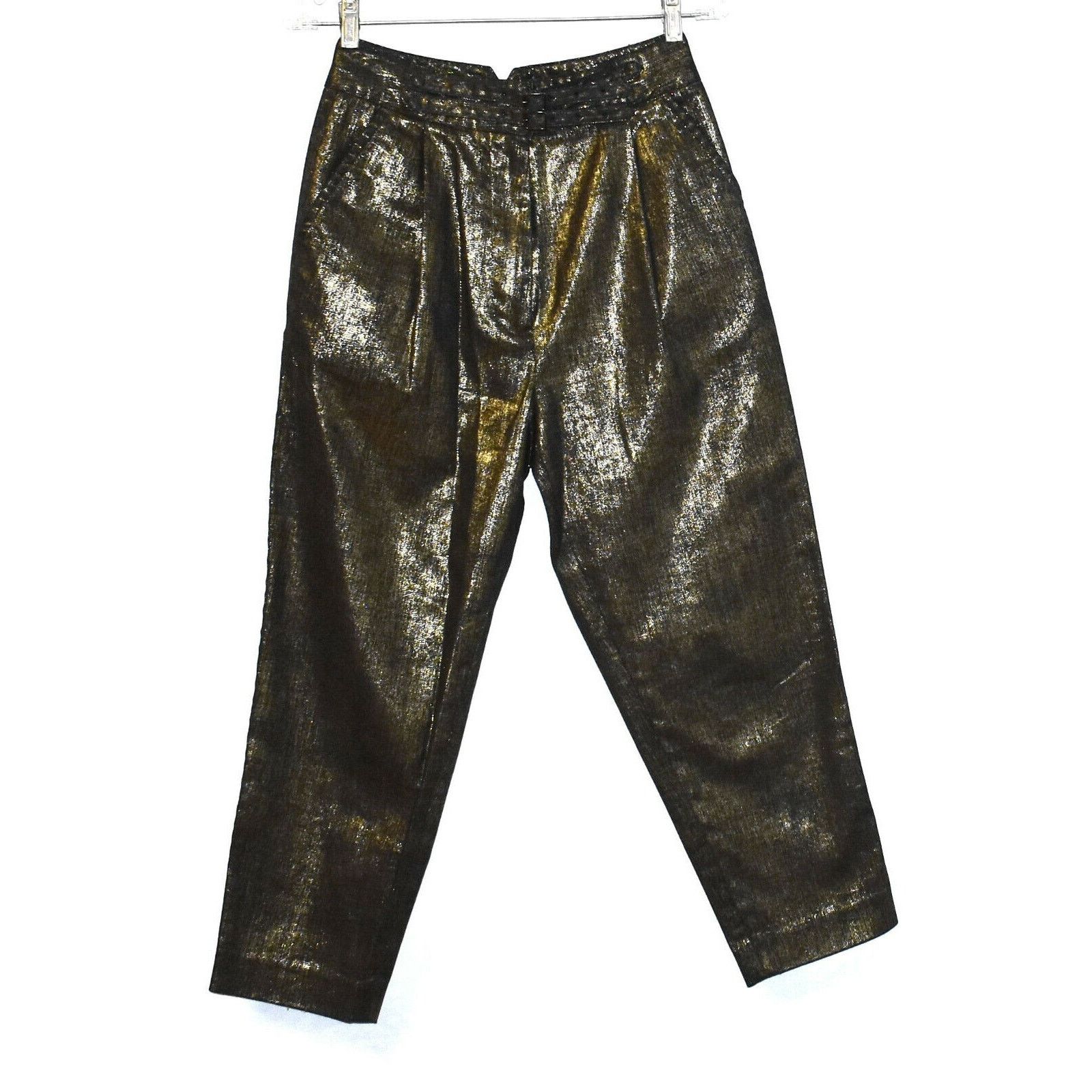NEW 3.1 PHILLIP LIM Gold Metallic Cotton Cropped Pants Sz S