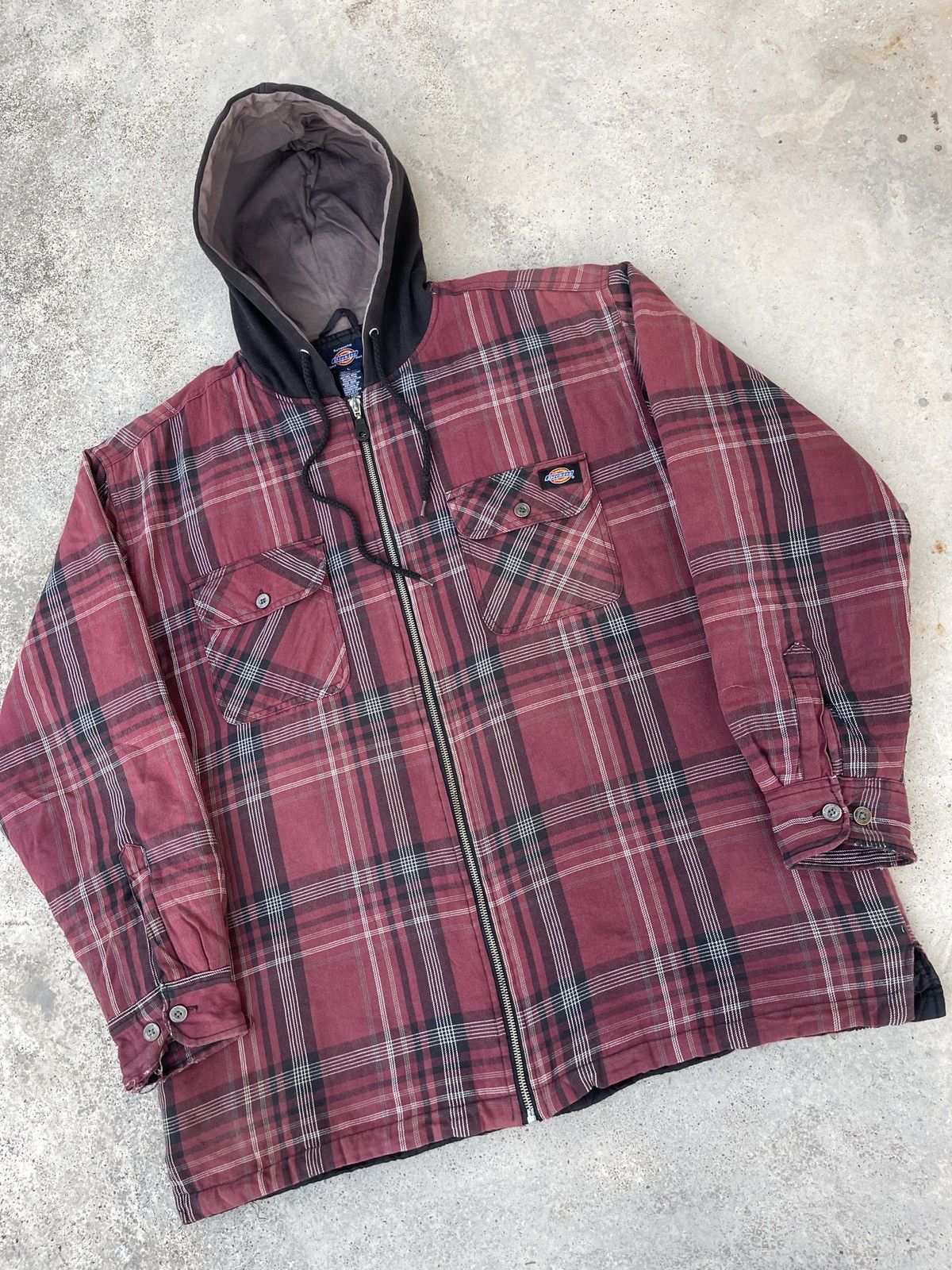 Carhartt × Dickies × Vintage Vintage Distressed Dickies Quilted Flannel Zip Up Hoodie Size US XL / EU 56 / 4 - 2 Thumbnail