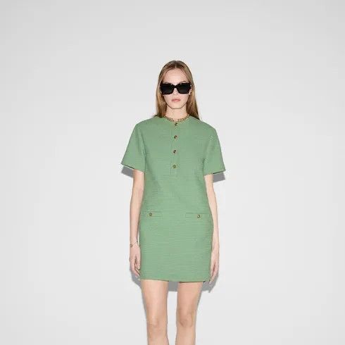 Gucci o1loc1c0226 818278 Cotton Boucle Mini Dress in Green Size M / US 6-8 / IT 42-44 - 6 Thumbnail