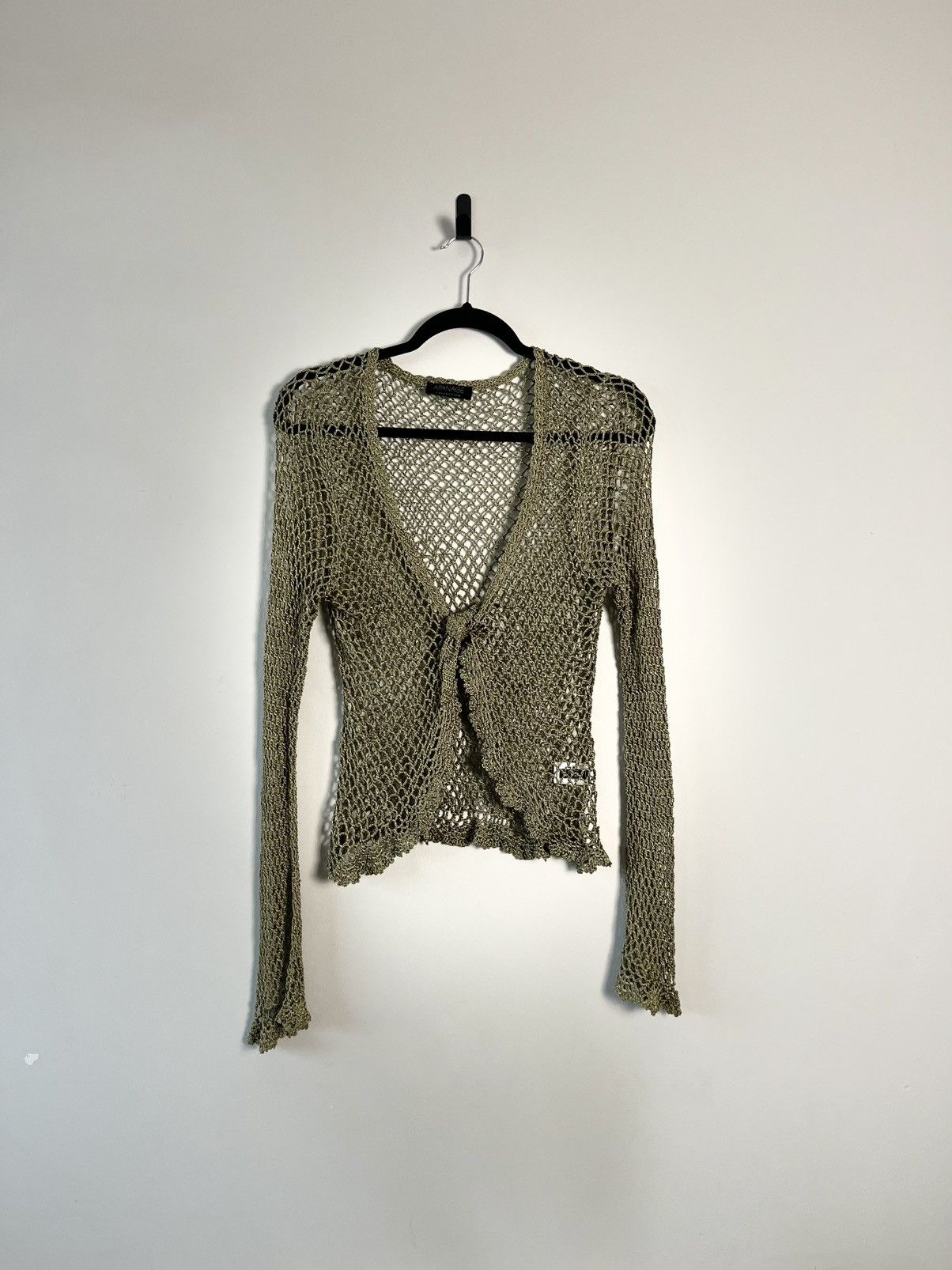 Handmade Y2K Olive Knit Mesh Top With Flared Sleeves Size M / US 6-8 / IT 42-44 - 1 Thumbnail