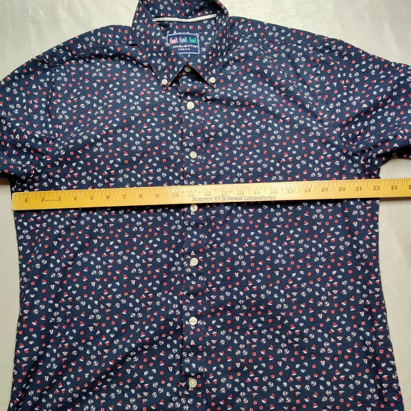 Vintage Charleston Threads Men Button-Up Shirt Geometric Sail Boat Anchors Navy Blue Cotton L Size US L / EU 52-54 / 3 - 5 Thumbnail